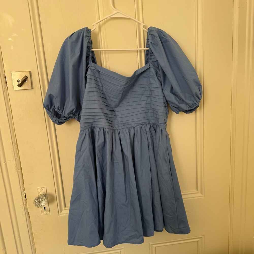 Blue Puff Sleeve Mini Dress